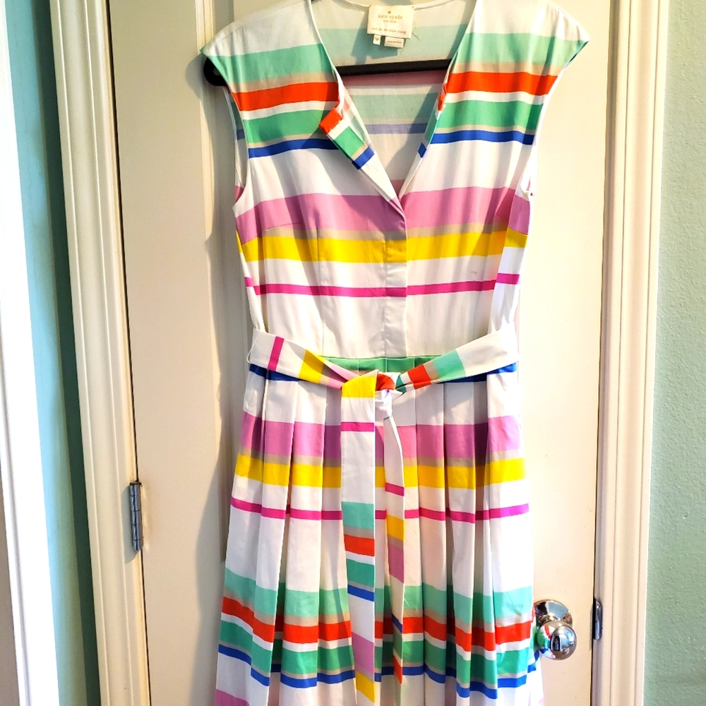 Kate spade summer dress size 12 color block stripes with belt